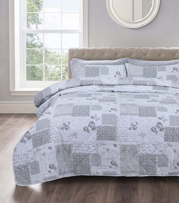 Shabby Chic Floral Grey Maya Bedspread Set