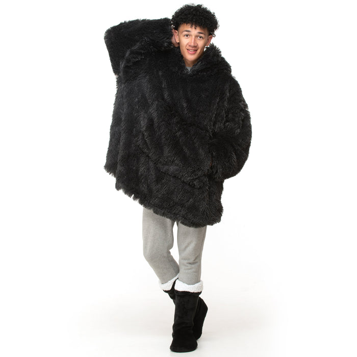 Alaska Faux Fur Black Oversized Hoodie