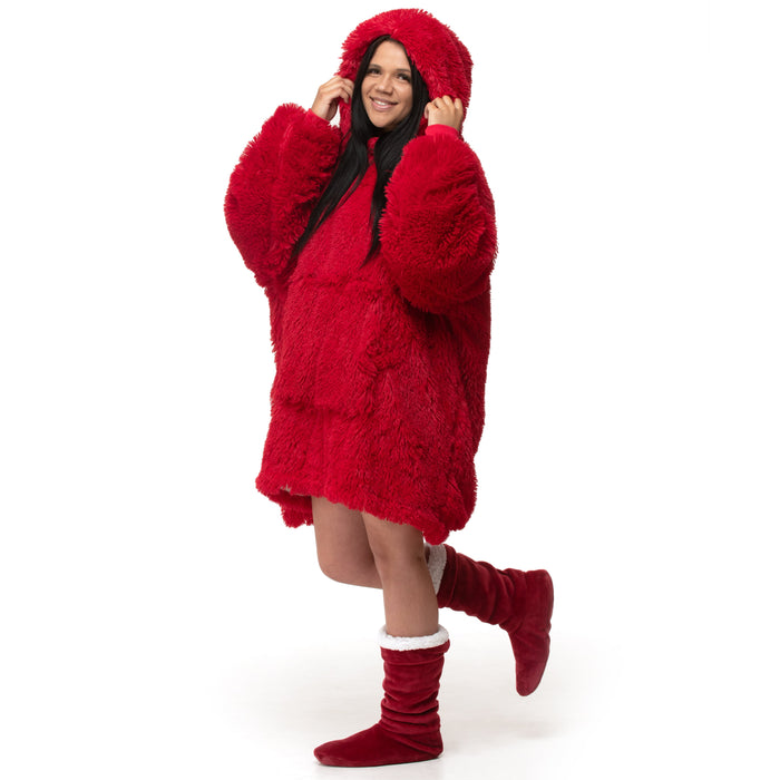 Alaska Faux Fur Red Oversized Hoodie