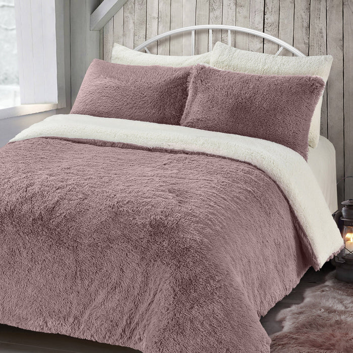 Alaska Faux Fur Teddy Pink Sherpa Duvet Cover & Pillowcase Set