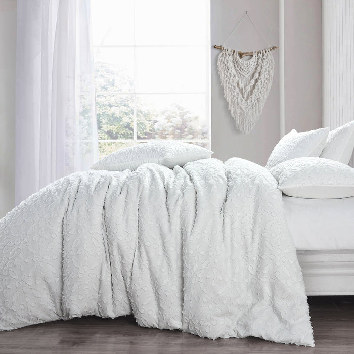 Astra Tufted White Duvet Cover & Pillowcase Set