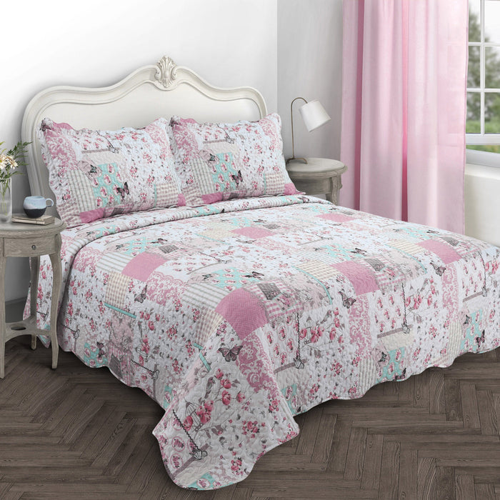 Boutique Floral Patchwork Pinsonic Bedspread Set