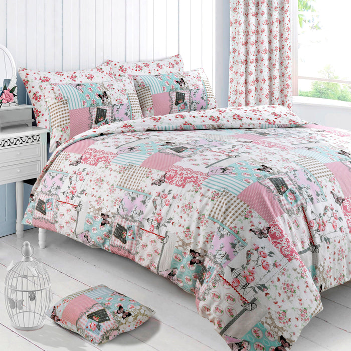 Boutique Floral Pink Patchwork Duvet Cover & Pillowcase Set