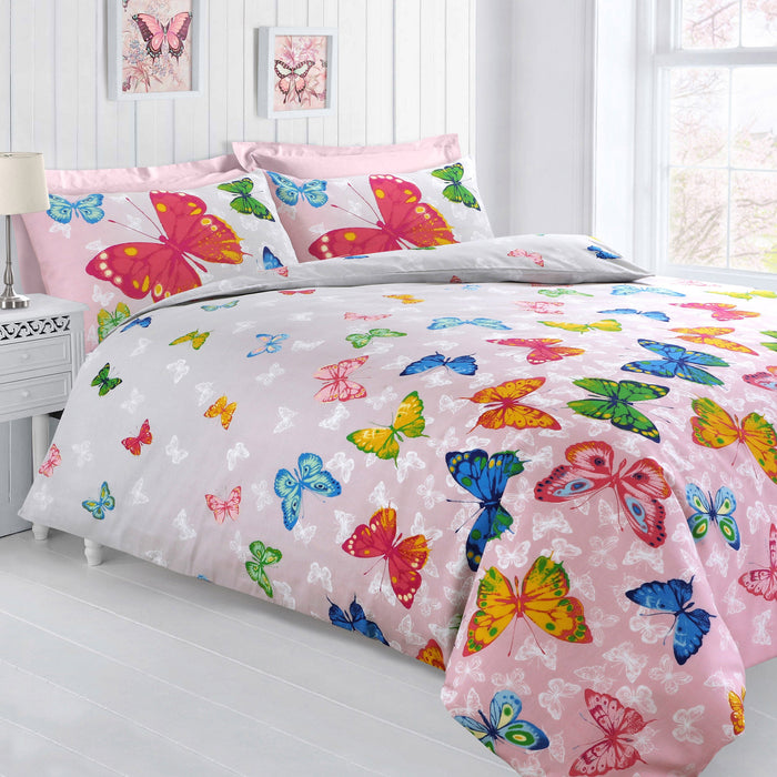 Butterfly Flutter Pink Duvet Cover & Pillowcase Set