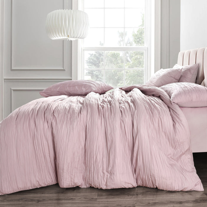 Calais Crinkle Pleated Pink Duvet Cover & Pillowcase Set