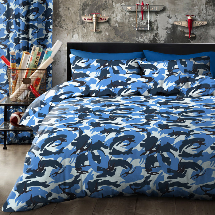 Camouflage Blue Duvet Cover & Pillowcase Set