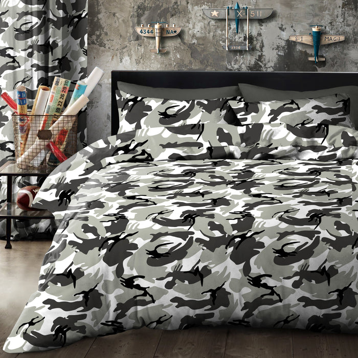 Camouflage Grey Duvet Cover & Pillowcase Set