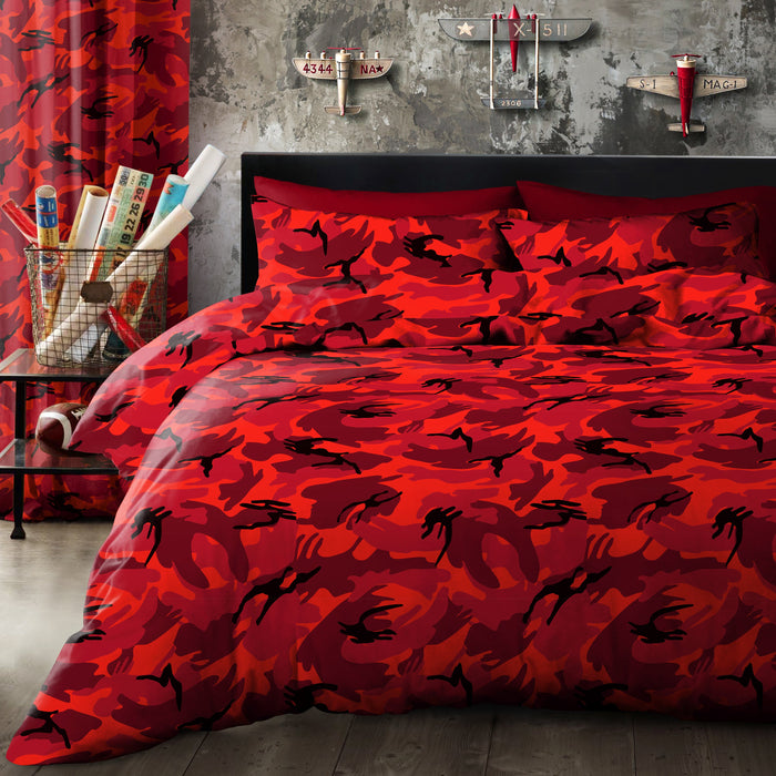 Camouflage Red Duvet Cover & Pillowcase Set