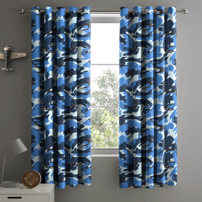 Camouflage Blue Eyelet Curtains