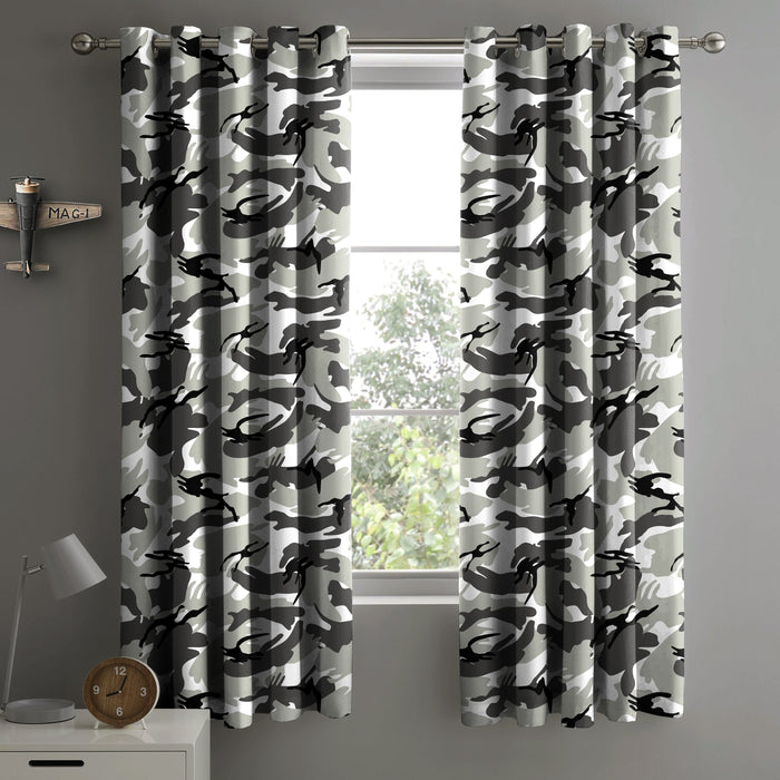 Camouflage Grey Eyelet Curtains