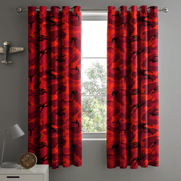 Camouflage Red Eyelet Curtains