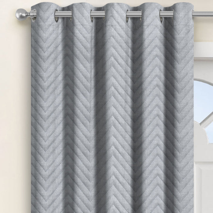 Chevron Grey Eyelet Thermal Door Curtain