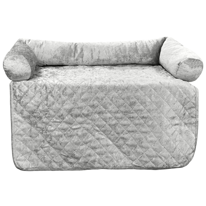 Pet Winks Luxury Crushed Velvet Silver Bolster Pillow Pet Sofa