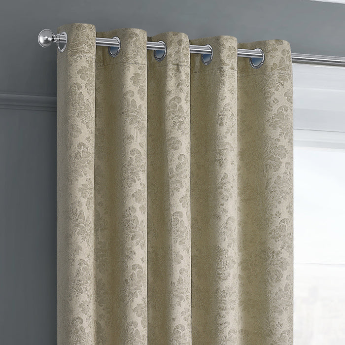 Damask Natural Thermal Dimout Ready Made Eyelet Curtains
