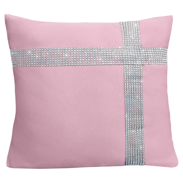 Diamante Cross Baby Pink Cushion Cover