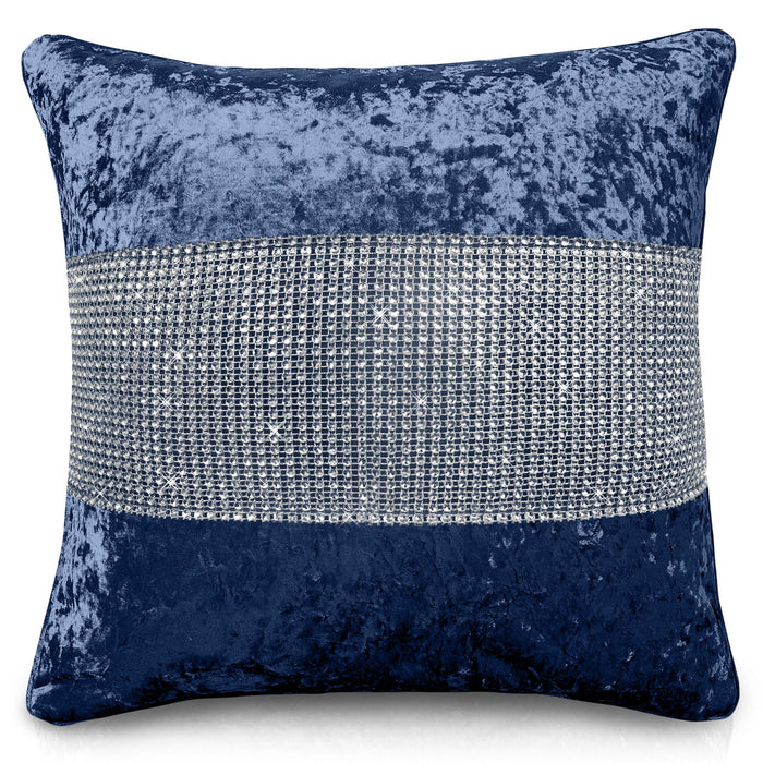 Navy Blue Crushed Velvet Diamante Cushion Cover