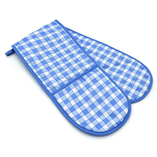 Gingham Check Blue Double Oven Gloves