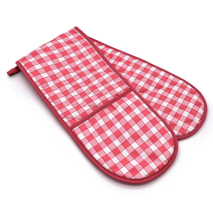 Gingham Check Red Double Oven Gloves