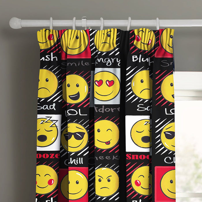 Expressions Black Emoji Pencil Pleat Curtains
