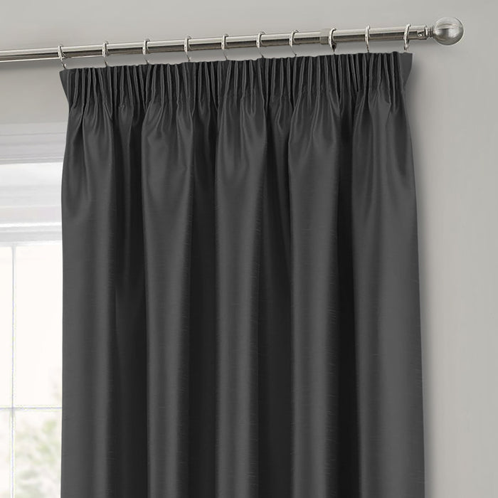 Faux Silk Black Pencil Pleat Curtains