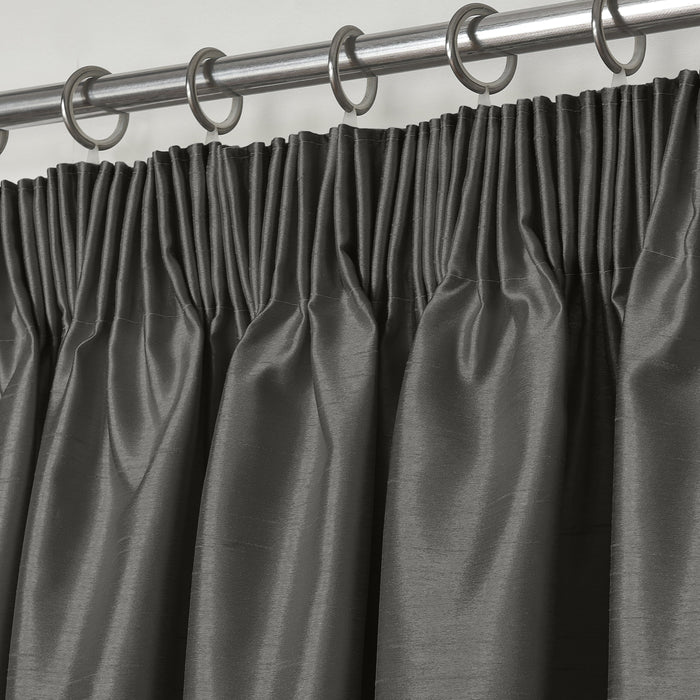 Charcoal Faux Silk Pencil Pleat Curtains