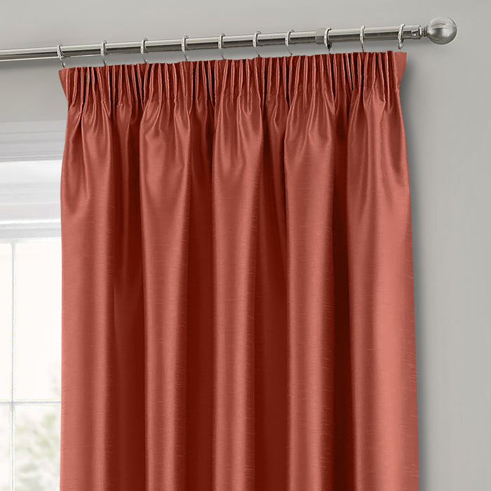 Copper Faux Silk Pencil Pleat Curtains