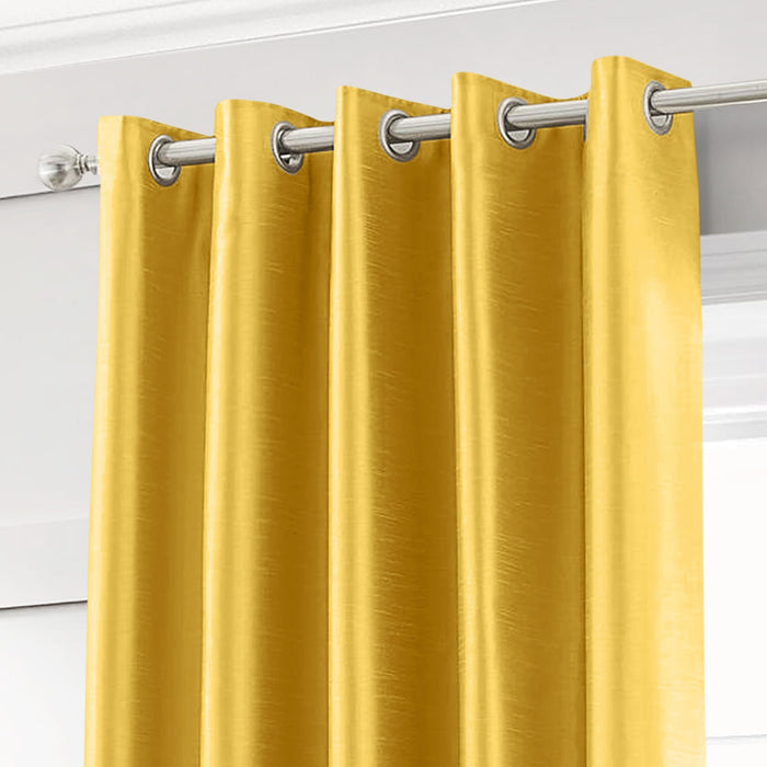 Ochre Yellow Faux Silk Eyelet Curtains