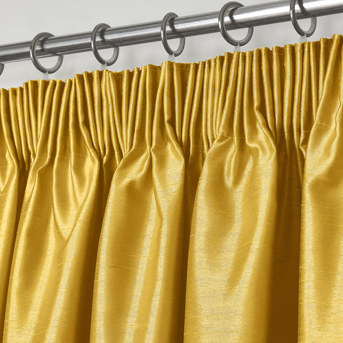 Faux Silk Ochre Yellow Pencil Pleat Curtains