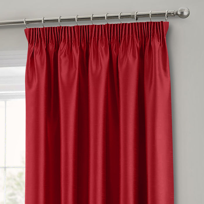 Red Faux Silk Pencil Pleat Curtains