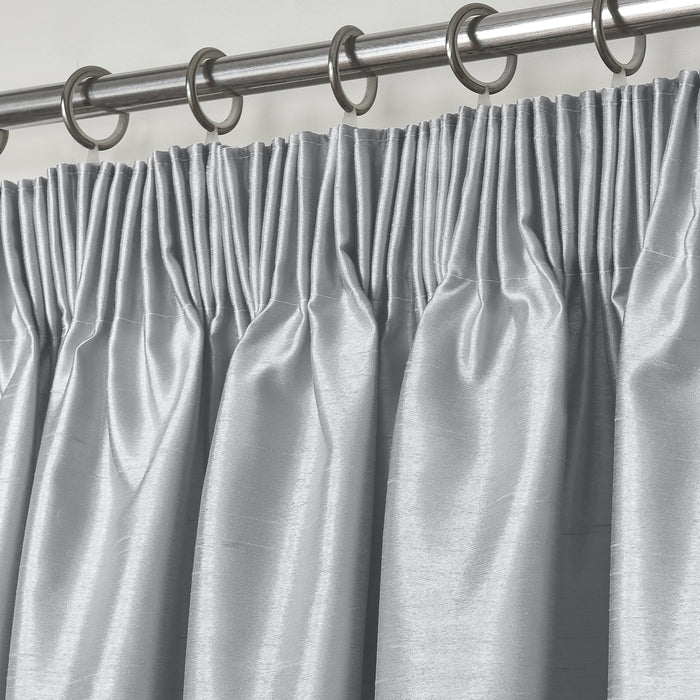 Silver Faux Silk Pencil Pleat Curtains