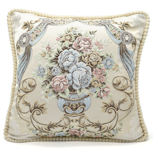 Jacquard Floral Vase Blue Cushion Cover