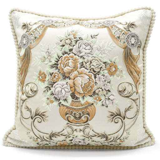 Jacquard Floral Vase Natural Cushion Cover