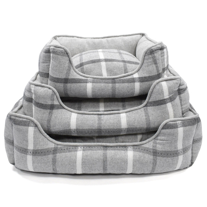 Luxury Check Stripe Soft Grey Cuddler Pet Bed