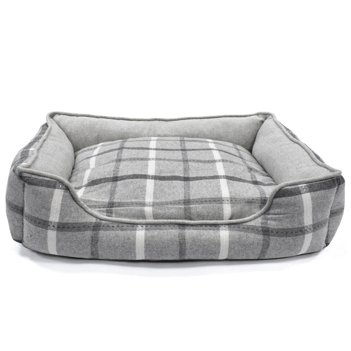 Luxury Check Stripe Soft Grey Cuddler Pet Bed