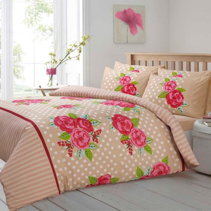 Leah Floral Natural Duvet Cover & Pillowcase Set