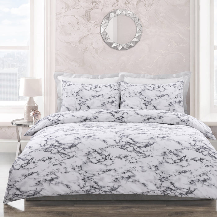 Marble Print White Duvet Cover & Pillowcase Set