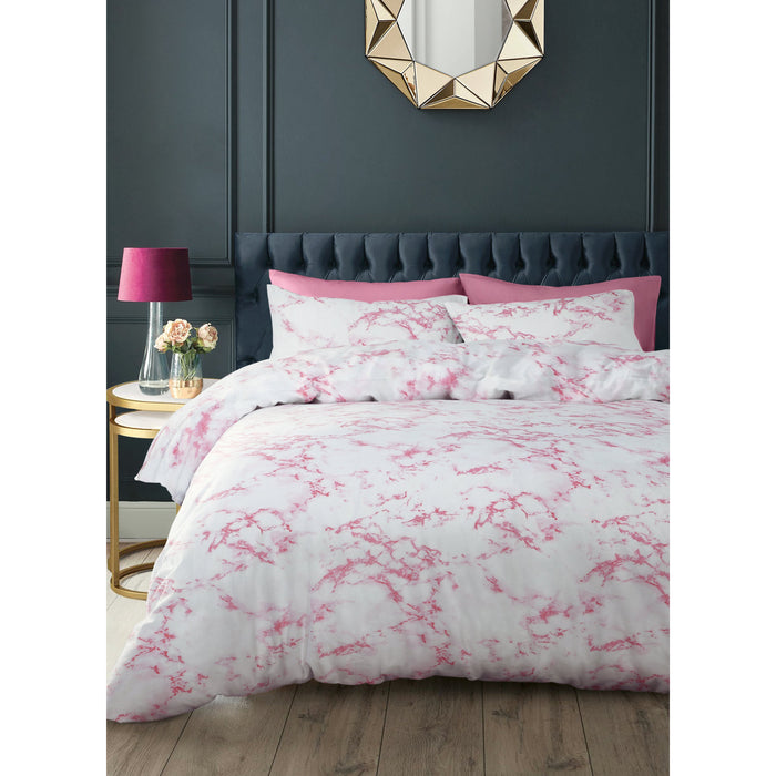 Marble Print Pink Duvet Cover & Pillowcase Set