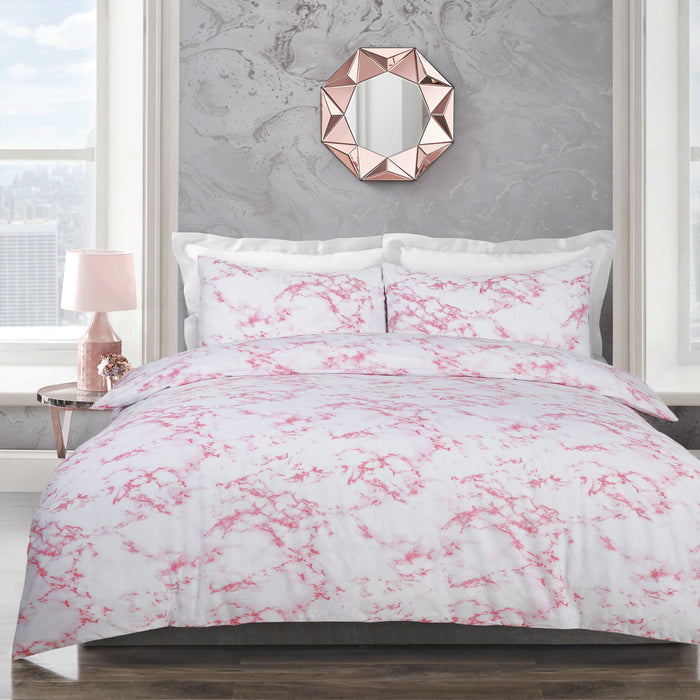 Marble Print Pink Duvet Cover & Pillowcase Set