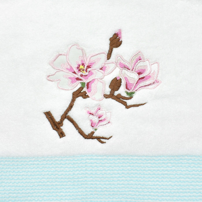 Mary White Embroidered Floral Bath Towel