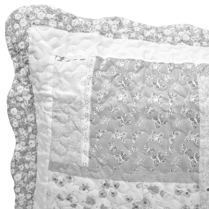Maya Grey Floral Patchwork Pinsonic Bedspread Set