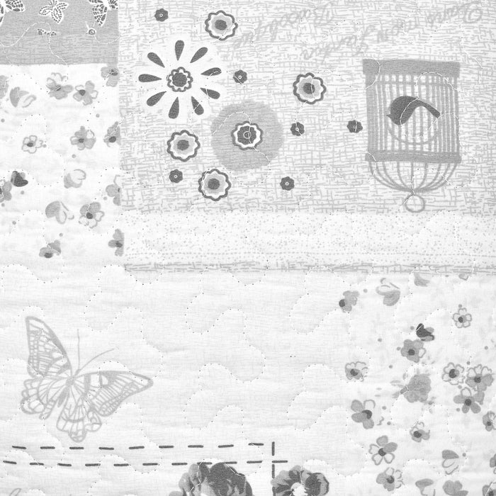 Maya Grey Floral Patchwork Pinsonic Bedspread Set