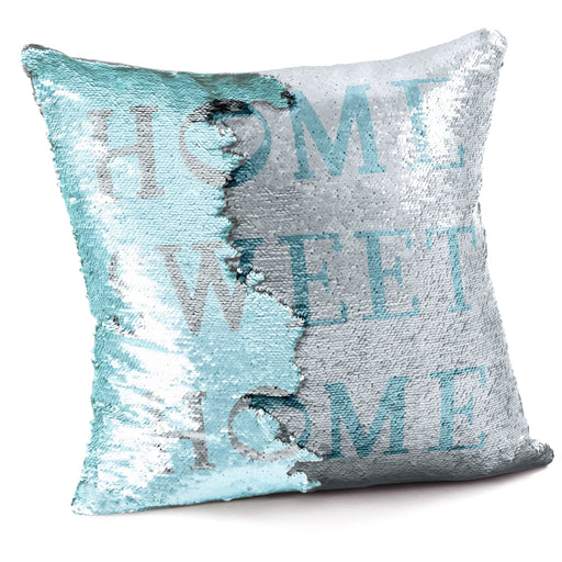 Home Sweet Home Mermaid Sequins Duck Egg & Silver Cushion Cover