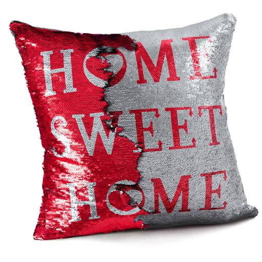 Home Sweet Home Mermaid Sequins Red & Silver Cushion Cover