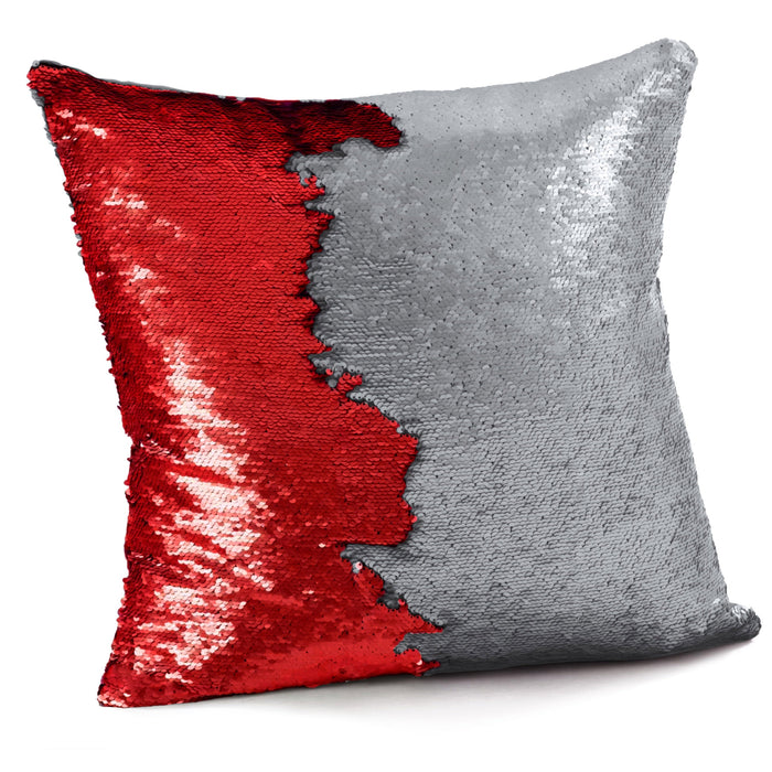 Mermaid Sequins Red & Silver Cushion Cover