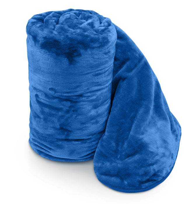 Plain Faux Fur Mink Royal Blue Throw Blanket