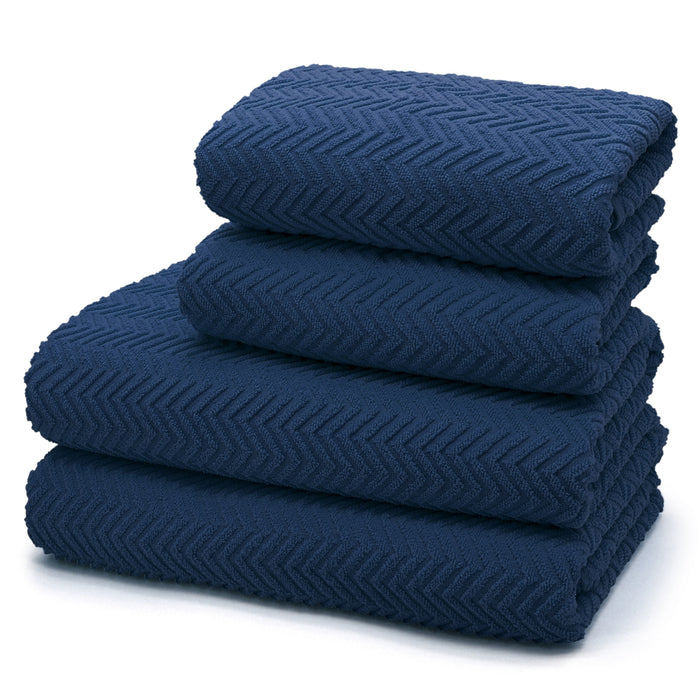 Moda Chevron 500gsm Cotton Navy Blue Towels