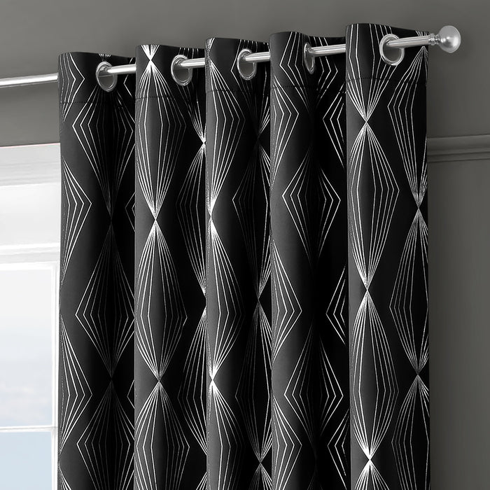 Onyx Black Ready Made Thermal Eyelet Curtains