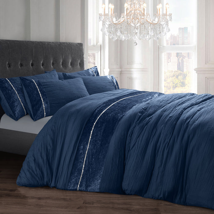 Orleans Diamante Navy Blue Duvet Cover & Pillowcase Set