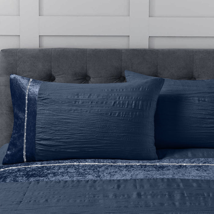 Orleans Diamante Navy Blue Duvet Cover & Pillowcase Set