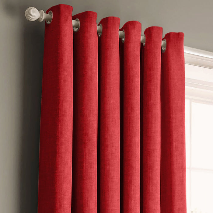Panama Red Ready Made Cotton Eyelet Curtains